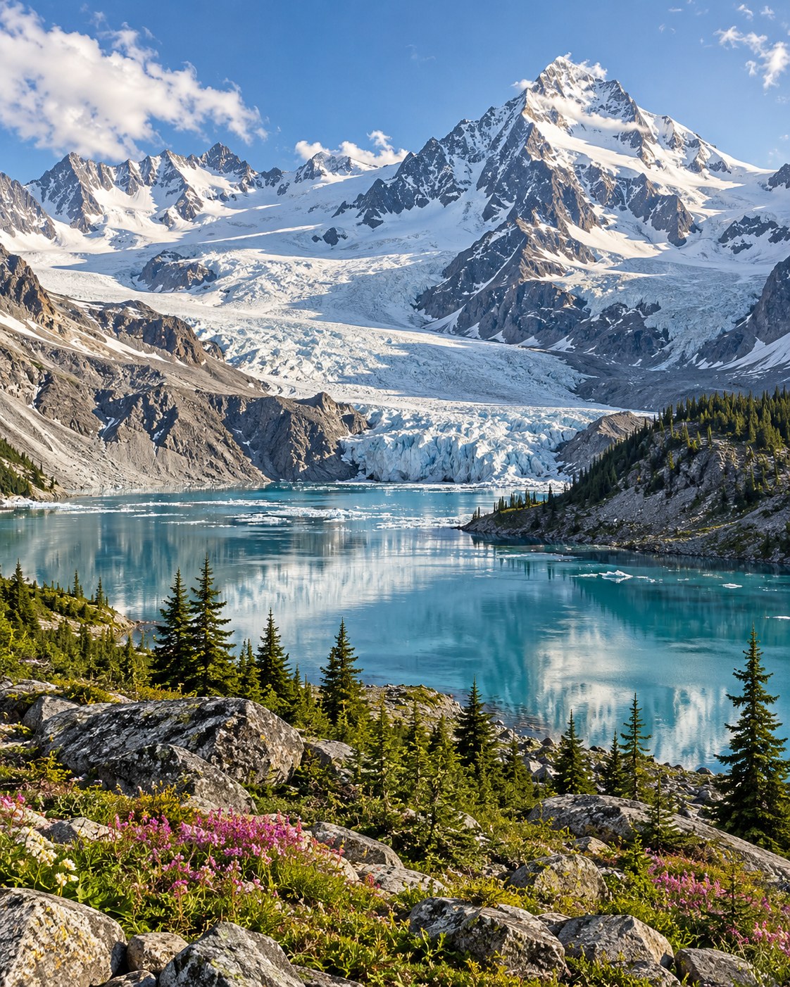 Berglandschaft mit großem Gletscher